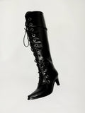 Topuklu Lace Deri Çizme