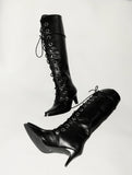 Topuklu Lace Deri Çizme