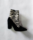 Zebra desenli süet bootie