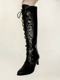 Topuklu Lace Deri Çizme