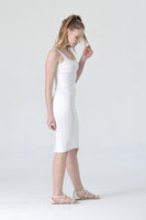 Toplayıcı Fit Elbise - Beyaz - Deri görünümlü