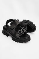 Siyah Deri Sandalet - Zincirli