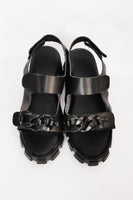 Siyah Deri Sandalet - Zincirli