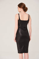 Toplayıcı Fit Elbise - Deri görünümlü - Siyah